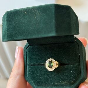 Untouched Real Fine Studio Heirloom Signet Gold and Green Gemstone Ring